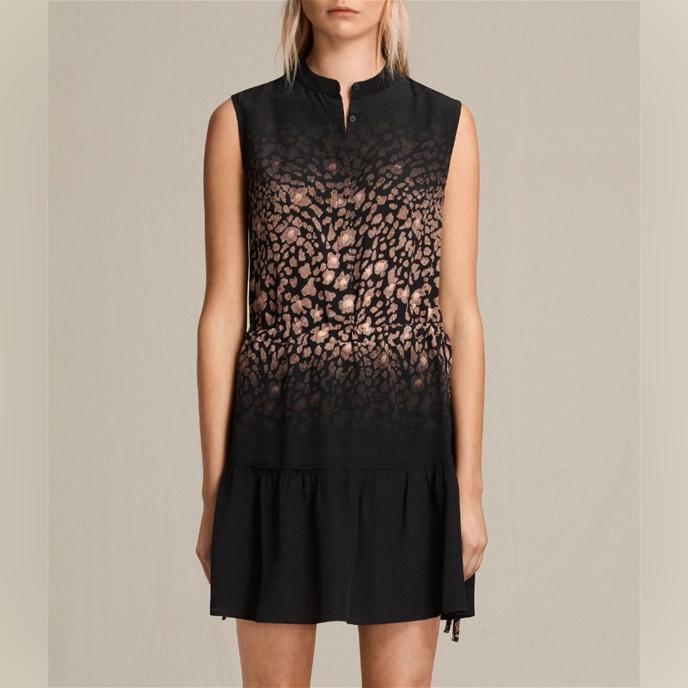 All Saints Silk Lin Lyos Ombré Leopard Print Dress